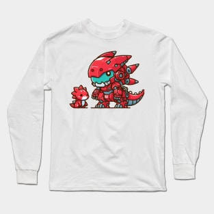 Chibi mecha red dinosaurus Long Sleeve T-Shirt